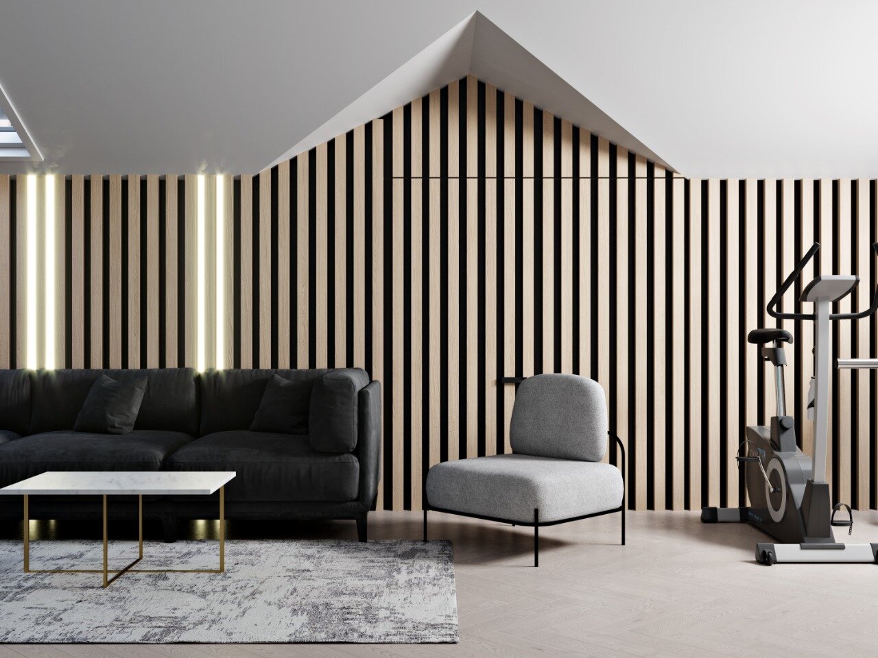 интерьер, дизайн интерьера, гостиная с деревянными рейками, дизайн квартир, гостиная стиль