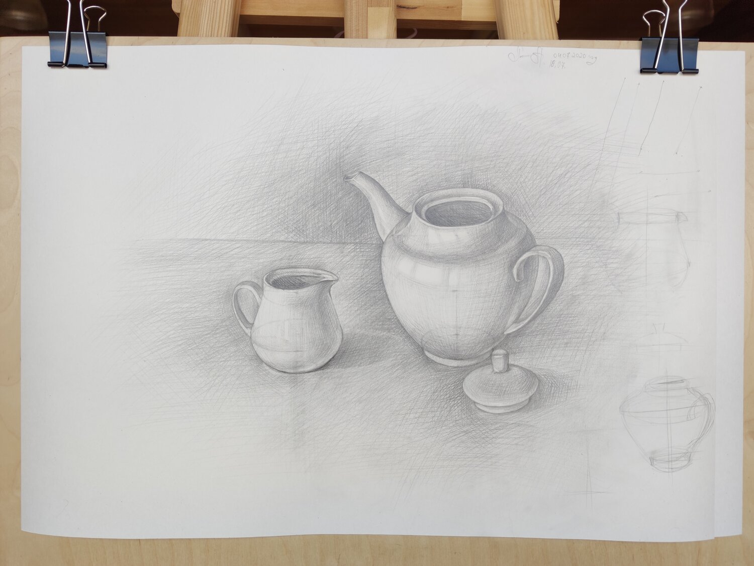 чайный натюрморт карандашом, натюрморт карандашом несложный с чайником, натюрморт с чайником карандашом, рисунок, рисунок натюрморта
