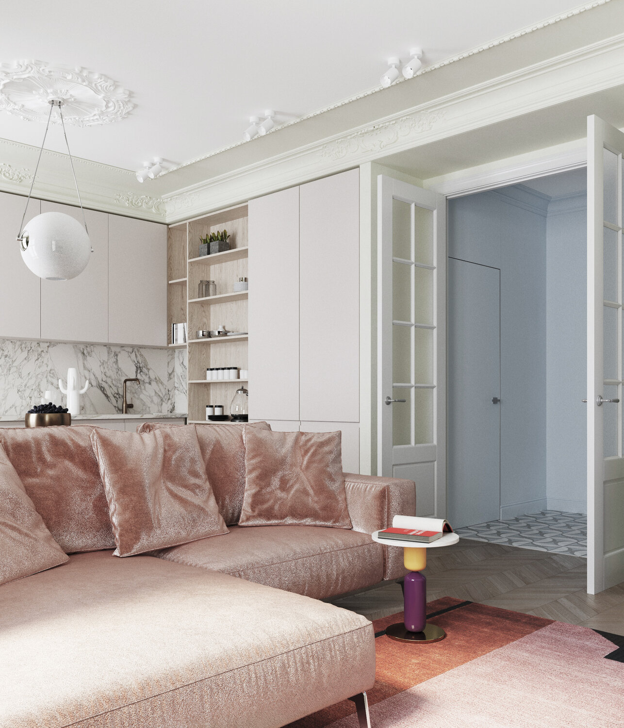 дизайн интерьера, неоклассика кухня гостиная, кухня гостиная в светлых тонах, неоклассика дизайн, кухни гостиные в светлых тонах