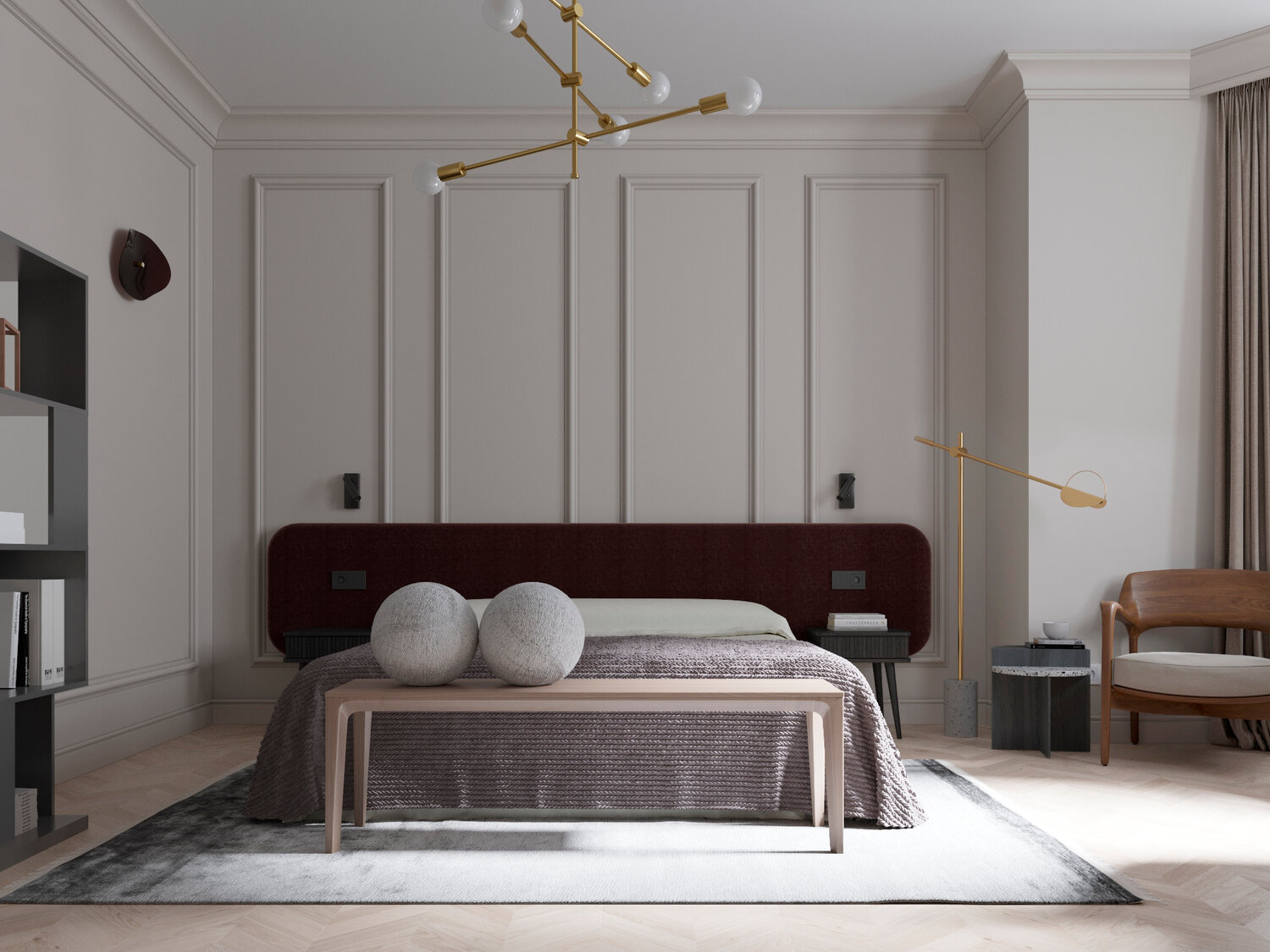 спальня минимализм классика, дизайн интерьера, дизайн спальни, спальня интерьер, спальня французский минимализм