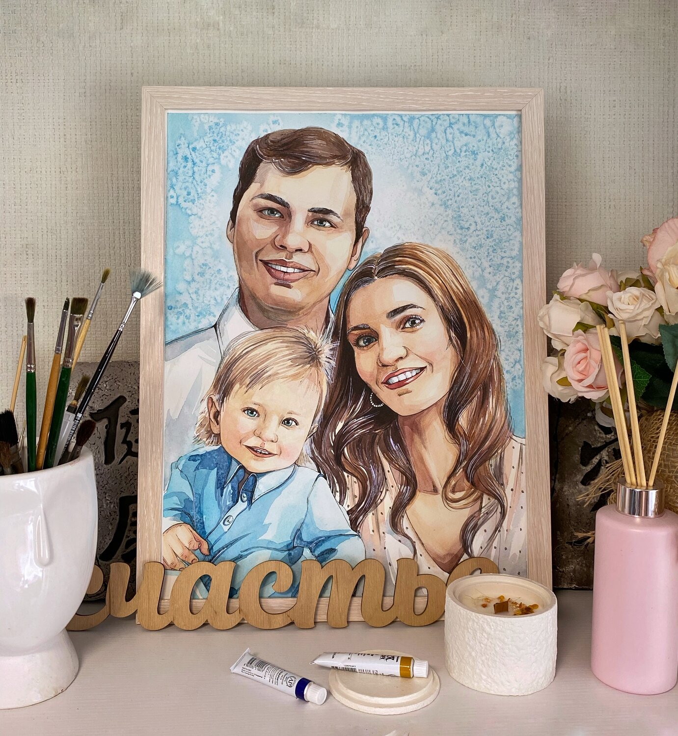 семейный портрет на холсте, портрет на холсте, семейные портреты на холсте по фотографии, семейный портрет маслом на холсте, портрет на холсте семья