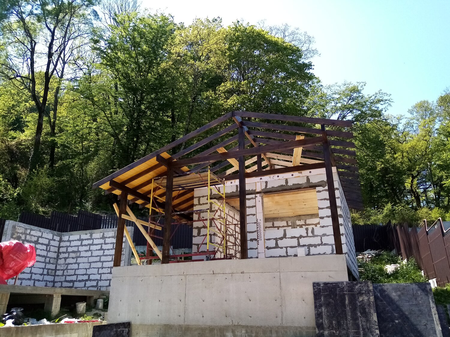 беседка, дача, фахверк газобетон, деревянный дом, навес для барбекю