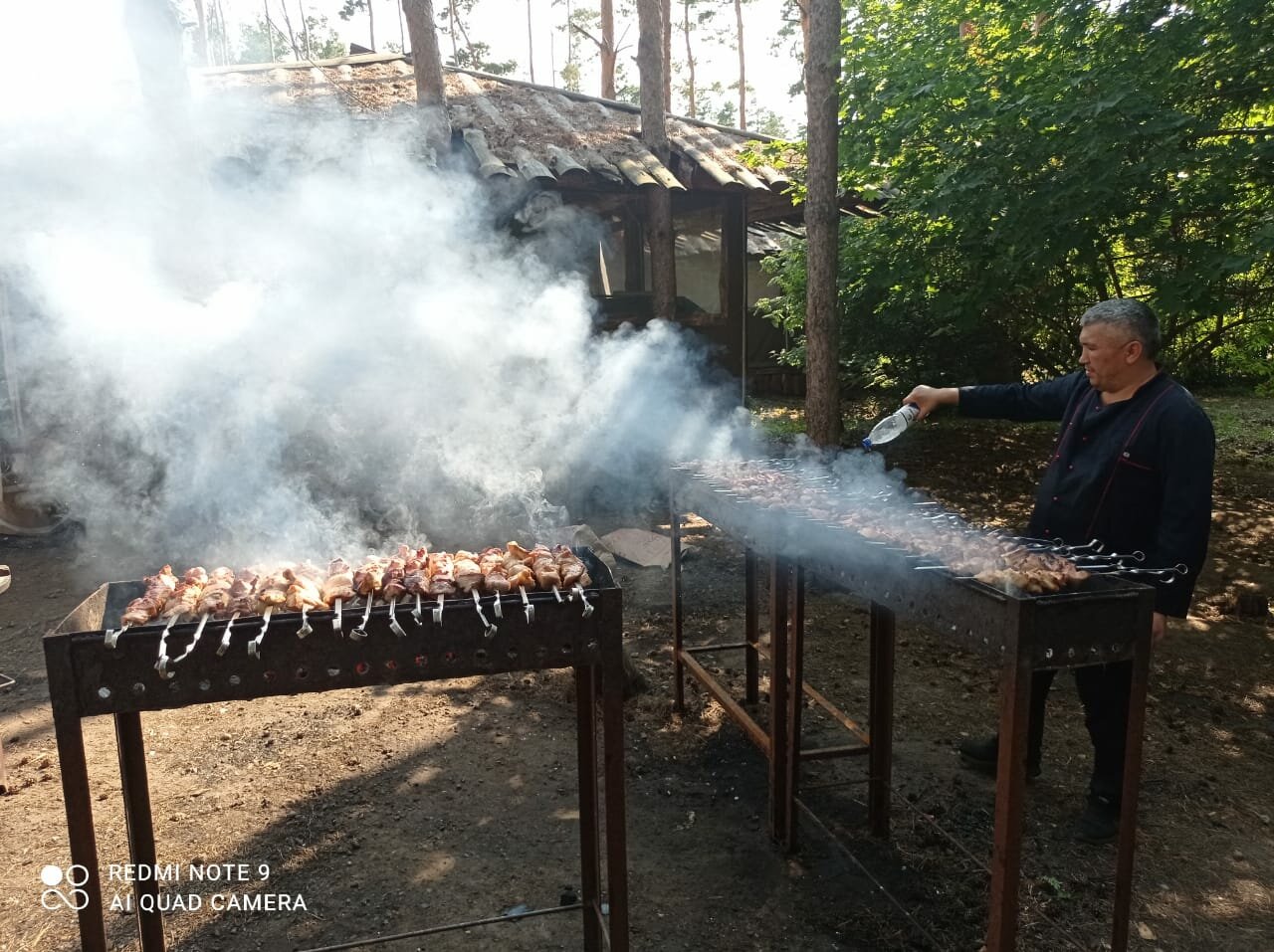 шашлыки в парке, место для жарки шашлыка, мангал, шашлык, готовим шашлык