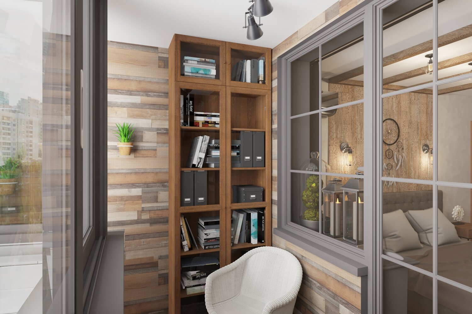 стеллаж на балкон в стиле лофт, застекленный балкон в скандинавском стиле, лоджия интерьер, балкон в стиле лофт, балкон интерьер