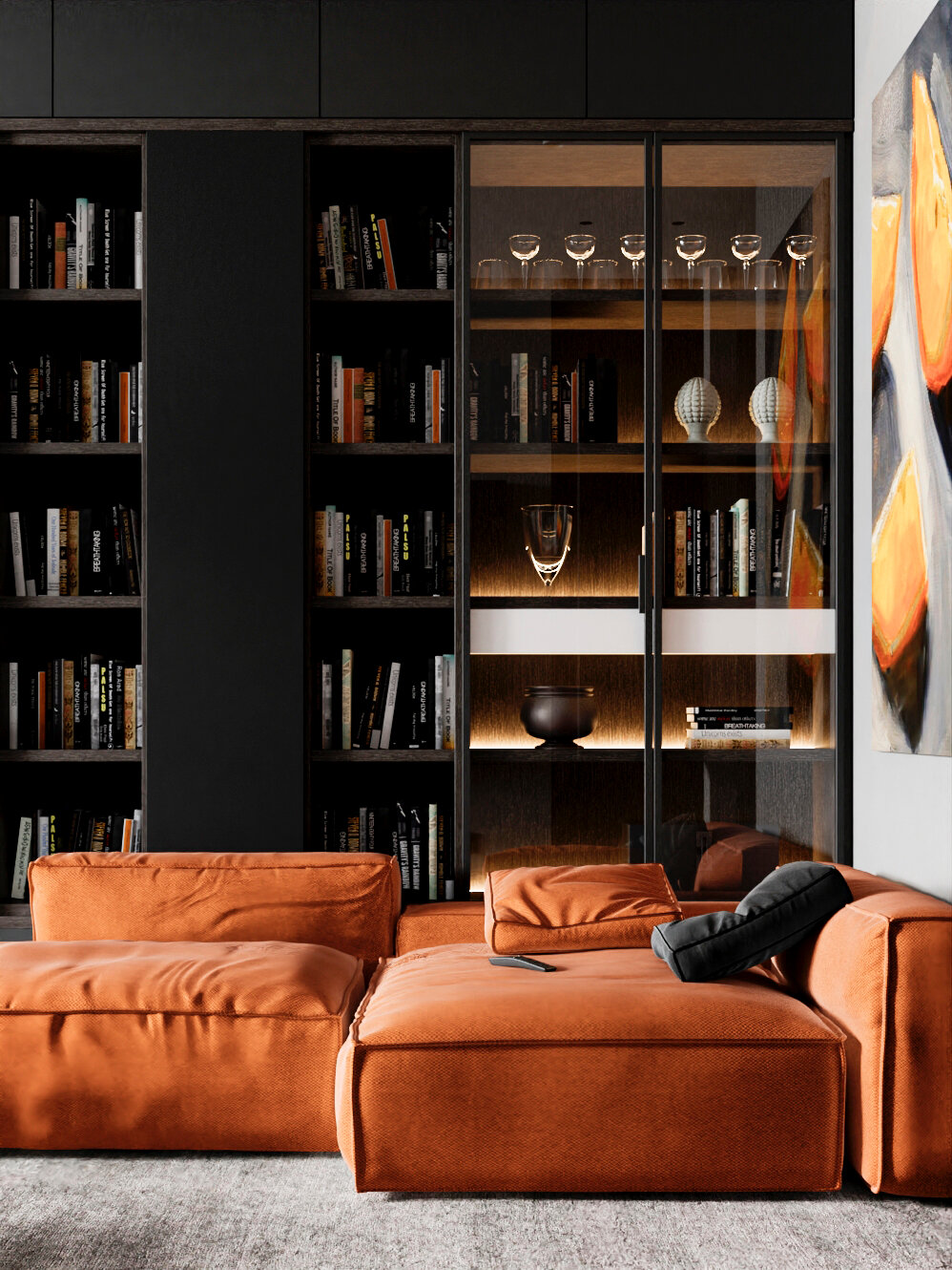 интерьер, современный интерьер, интерьер дизайн, стеллаж полиформ, книжный шкаф poliform