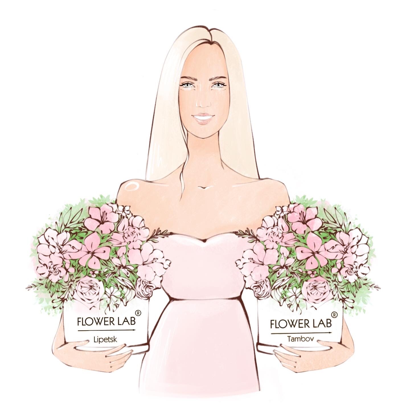 flower bouquet, иллюстрация, портрет иллюстрация, бледная девушка, портрет блондинки вектор