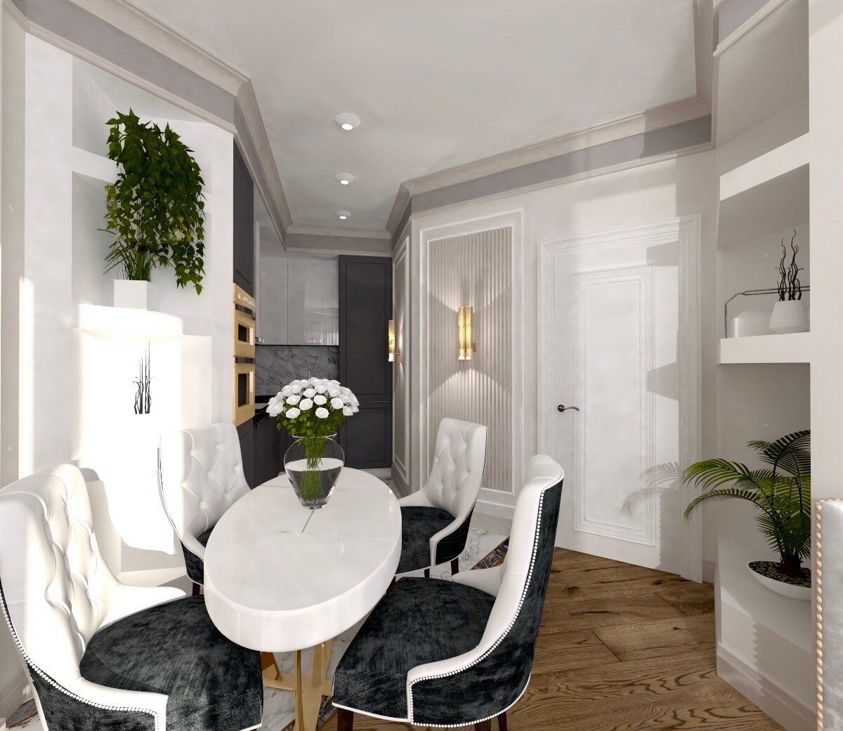 неоклассика дизайн, кухня дизайн интерьер, классические потолки 2021, белый дизайн квартиры, дизайн интерьера