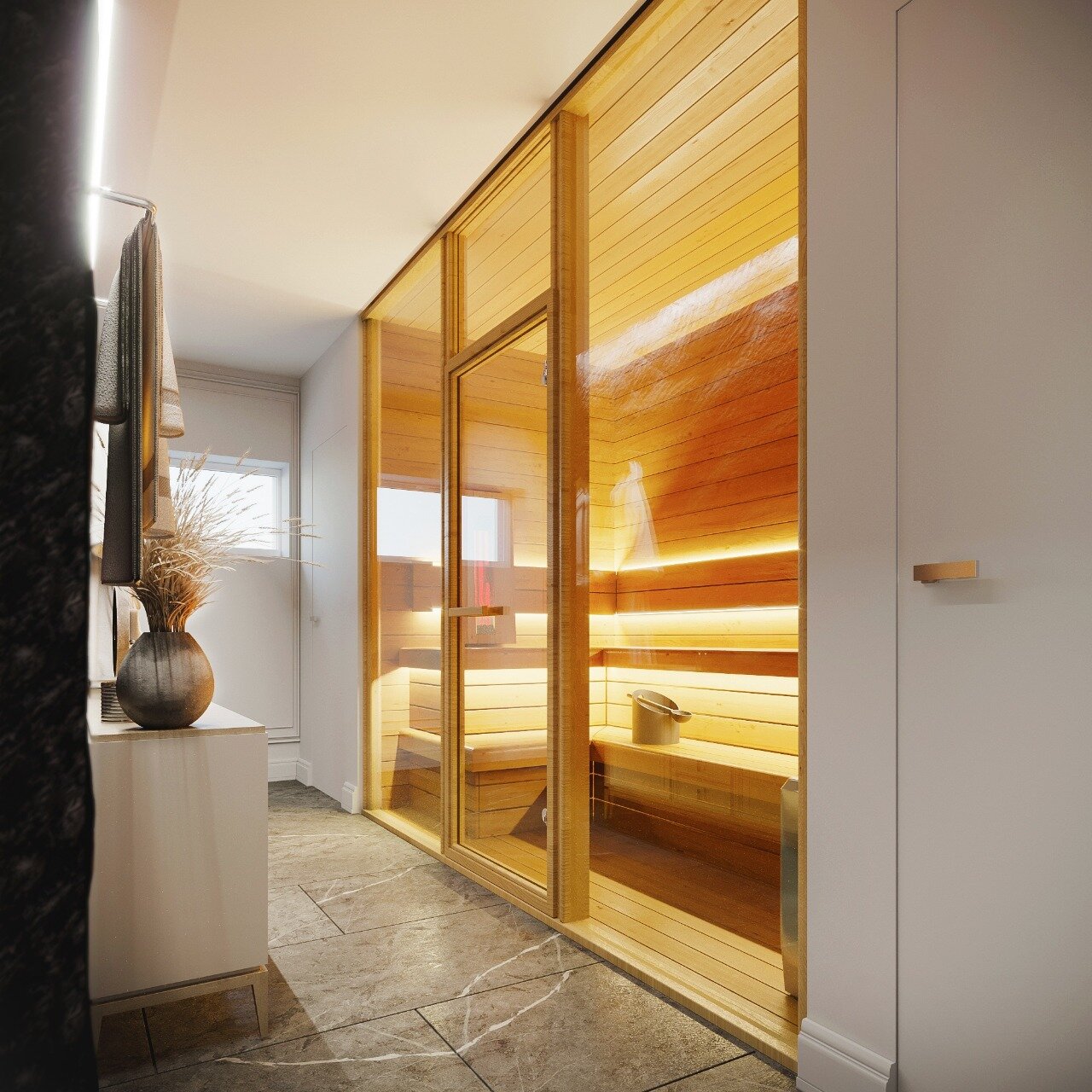 стеклянная перегородка в сауну, финская сауна дизайнер, встроенная сауна из стекла, саун, японский интерьер квартир