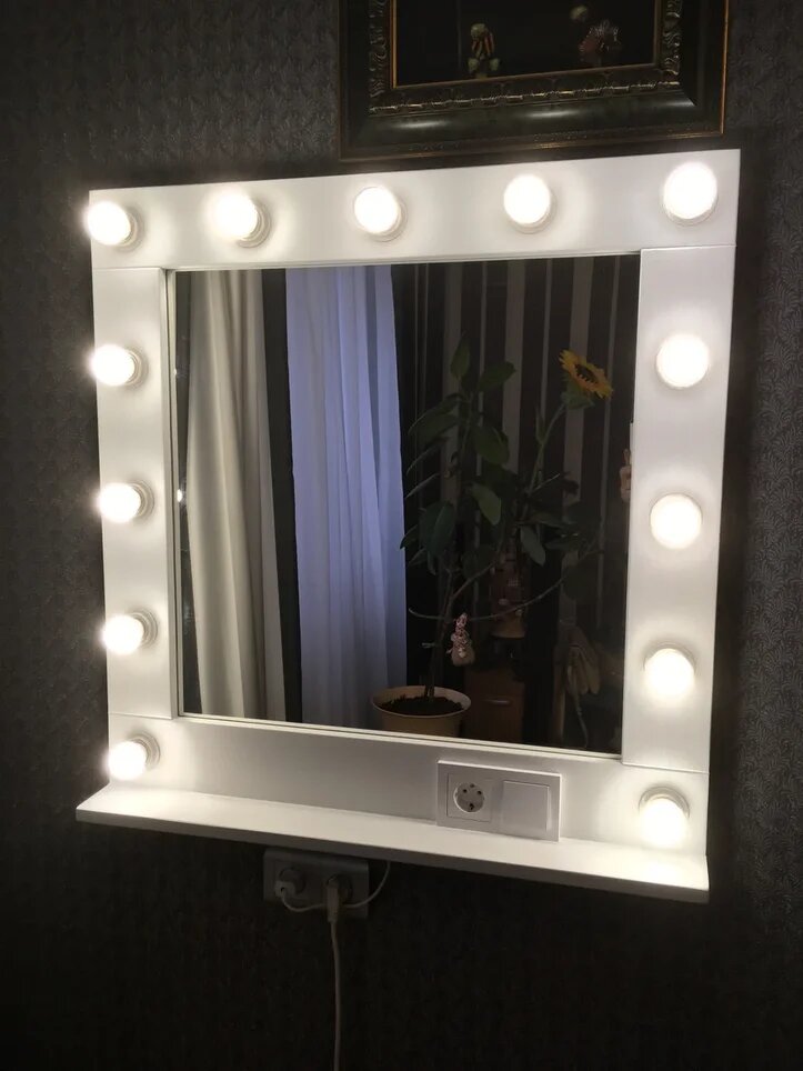 гримерное зеркало, гримерное зеркало led, гримерное зеркало с led подсветкой, гримерное зеркало 800 с подвесным ящиком 1000, гримерное зеркало с лед подсветкой