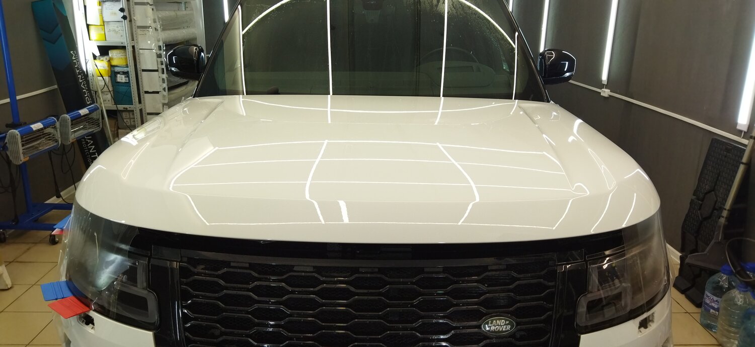 автомобиль, авто, рендж ровер спорт 2011 капот, range rover, белая глянцевая пленка для авто