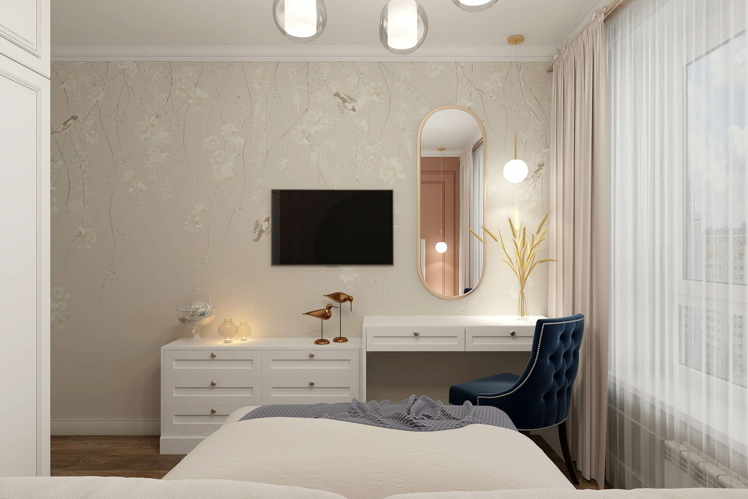 дизайн интерьера спальни, спальня в стиле неоклассика, спальня в современном стиле, дизайн спальни, спальня современная классика