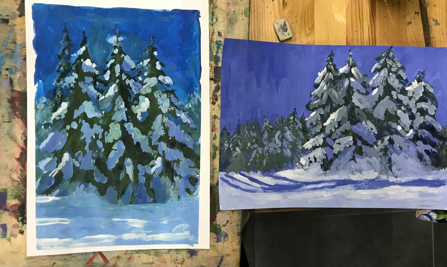 зимний пейзаж гуашью, зимний пейзаж рисунки, зима рисунки, картина зимний пейзаж, рисование зима