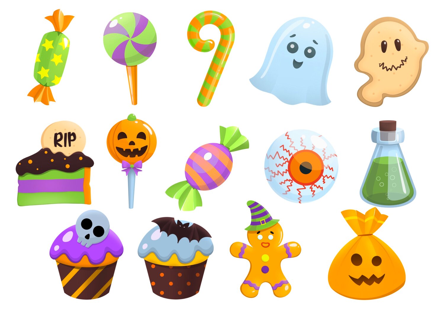 мультяшные конфеты на хэллоуин, halloween конфеты вектор, сладости на хэллоуин рисунок, стикеры хэллоуин милые, хэллоуин поделки