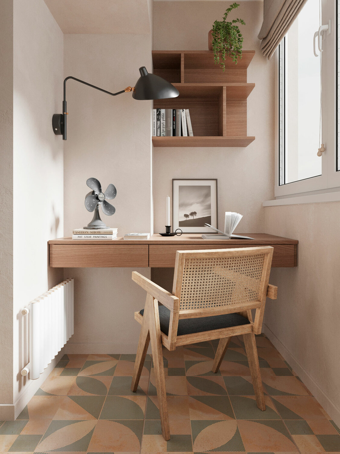 дизайн балкона, балкон рабочая зона гранж, балкон интерьер, балкон с компьютерным столом, угловой столик на балкон