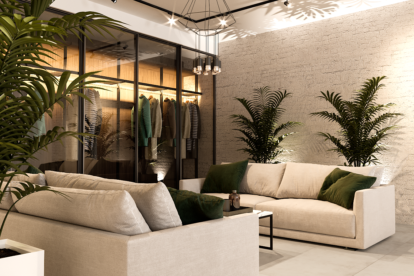 дизайн интерьеров, clay render интерьер, стиль лофт, loft интерьер, 3 ds max зелень в интерьере