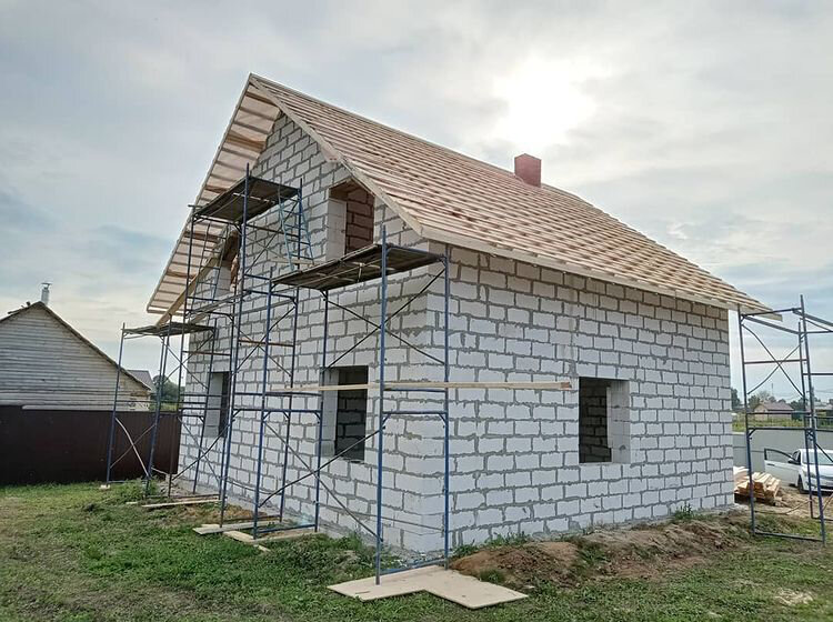 пеноблок дом, коробка дома из газобетона, двухэтажный дом из газосиликата, домик из пеноблоков, пеноблок
