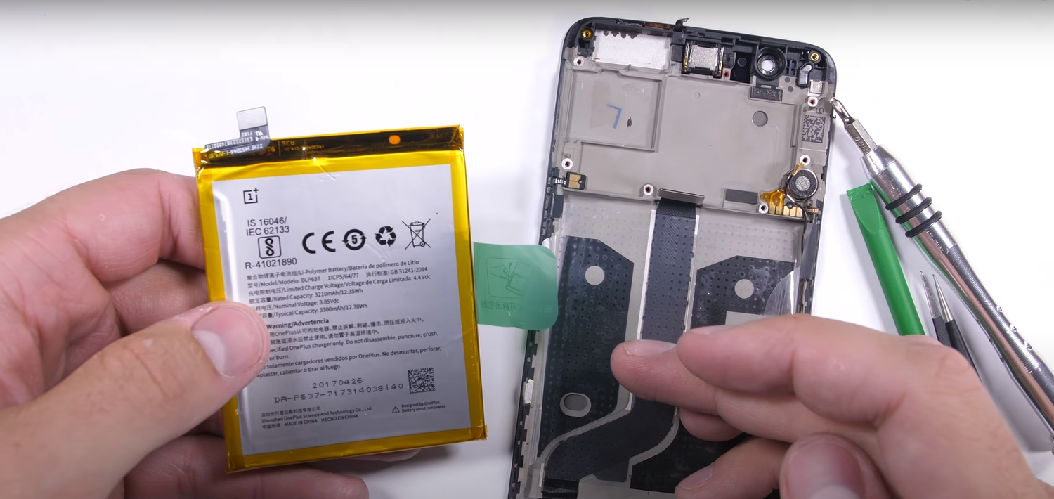 смартфон, аккумулятор oneplus 5, oneplus 5 разбор, oneplus 3t разбор, nfc модуль на oneplus 5t