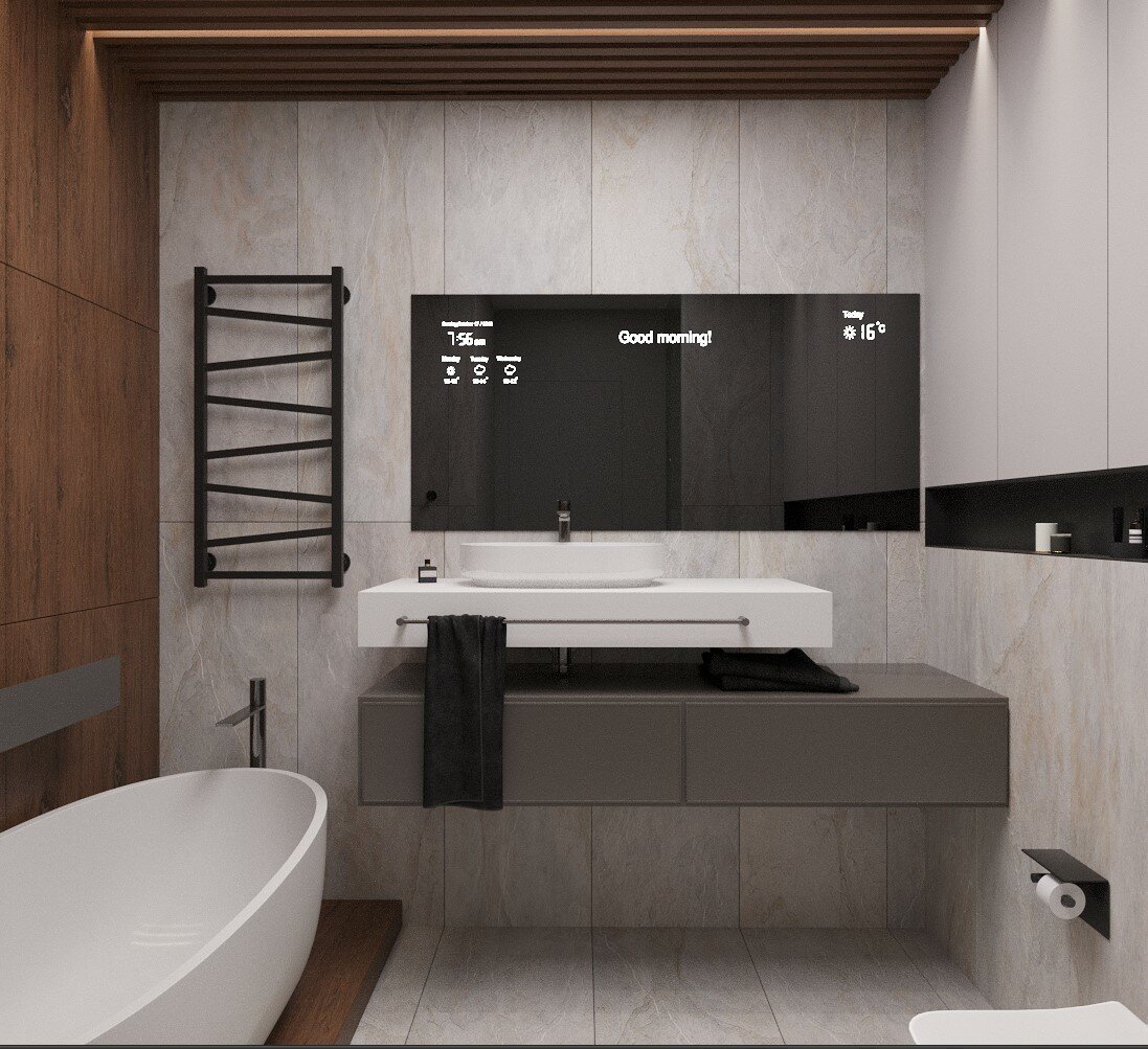 ванная комната, дизайн интерьера, интерьер, дизайн, ванная хайтек коричневый