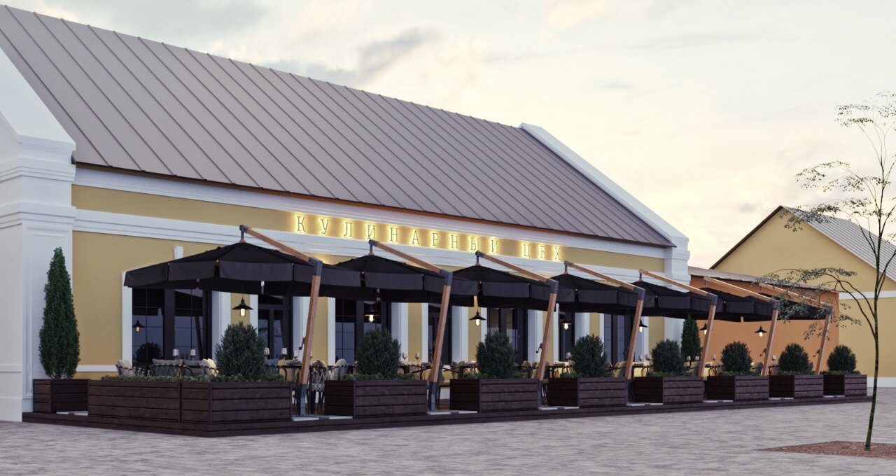 красивые фасады одноэтажных магазинов, здание, двор, кафе, трактир на конном дворе свияжск