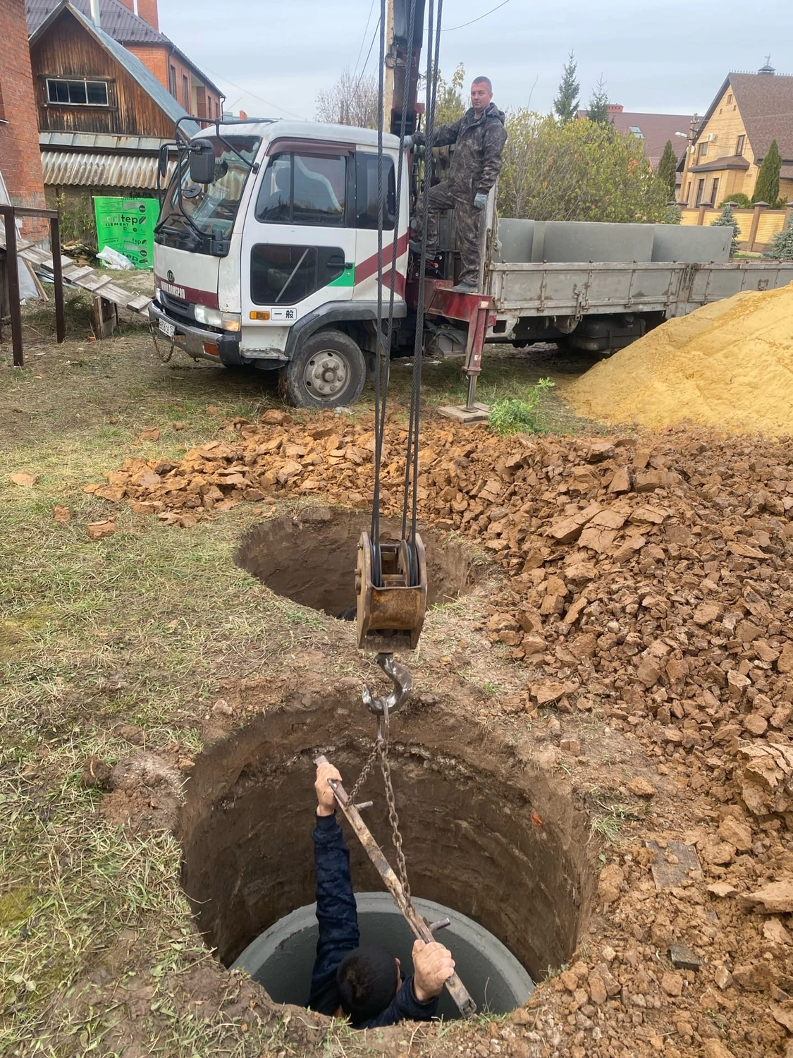 устройство колодца, копка колодцев, септик из бетонных колец, обустройство скважины, углубление колодца