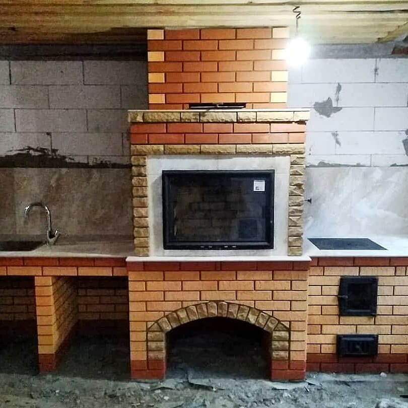 печи камины барбекю, барбекю комплекс из кирпича, печь барбекю из кирпича, печь барбекю, камин барбекю