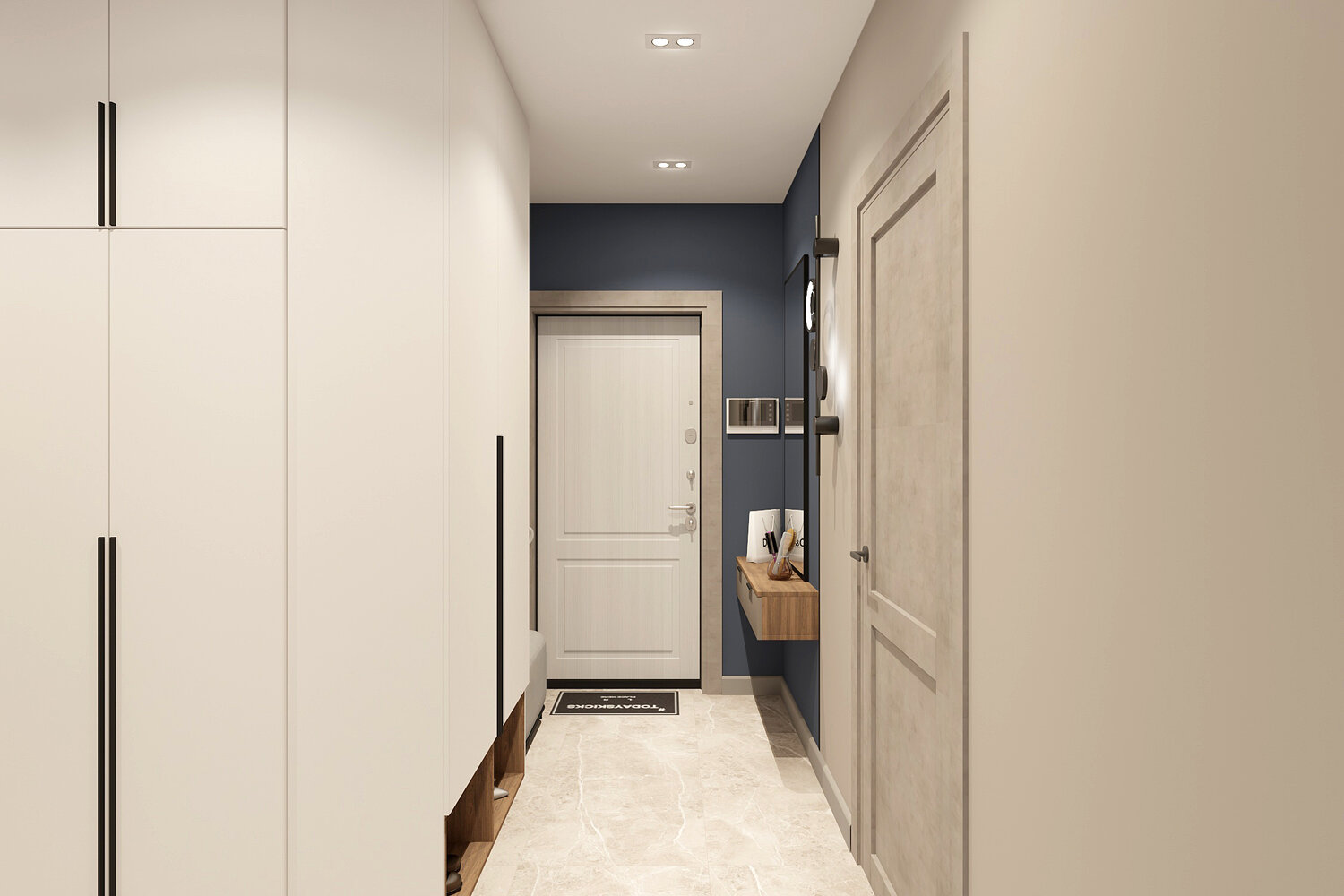 дизайн прихожей, узкая прихожая дизайн, прихожая в современном стиле, интерьер узкой прихожей, дизайн проект прихожей