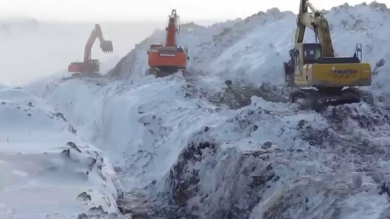 экскаватор на севере, doosan экскаватор, бованенковское нефтегазоконденсатное месторождение, вахта 2, бованенково ухта газопровод