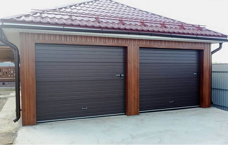 ворота престиж alutech s-гофр 8017, секционные ворота, секционные ворота дорхан ral 7024, ворота алютех 7016, ворота