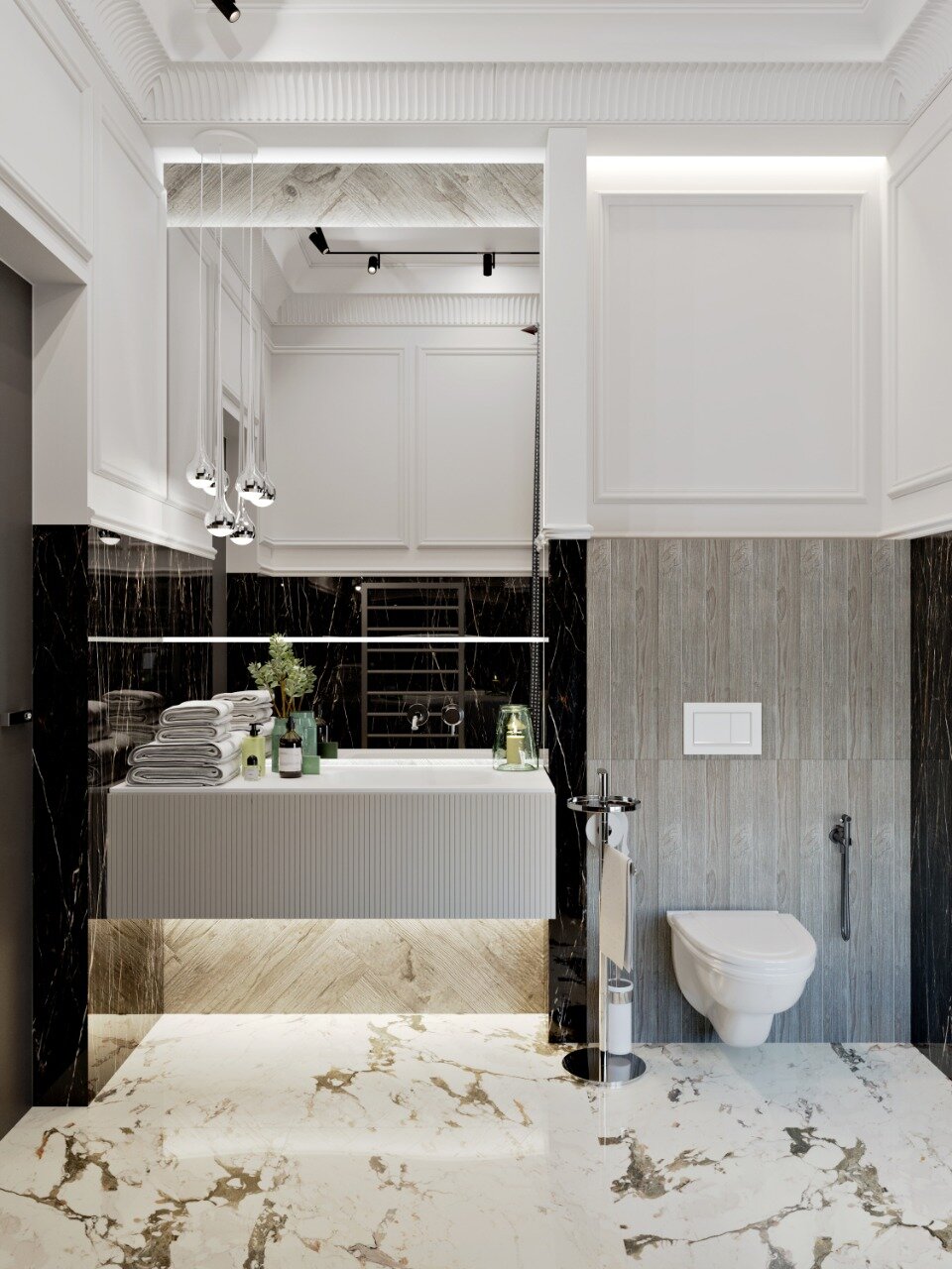 дизайн интерьера, ванная комната, интерьер ванной с туалетом минимализм, большие ванные комнаты неоклассика, интерьер