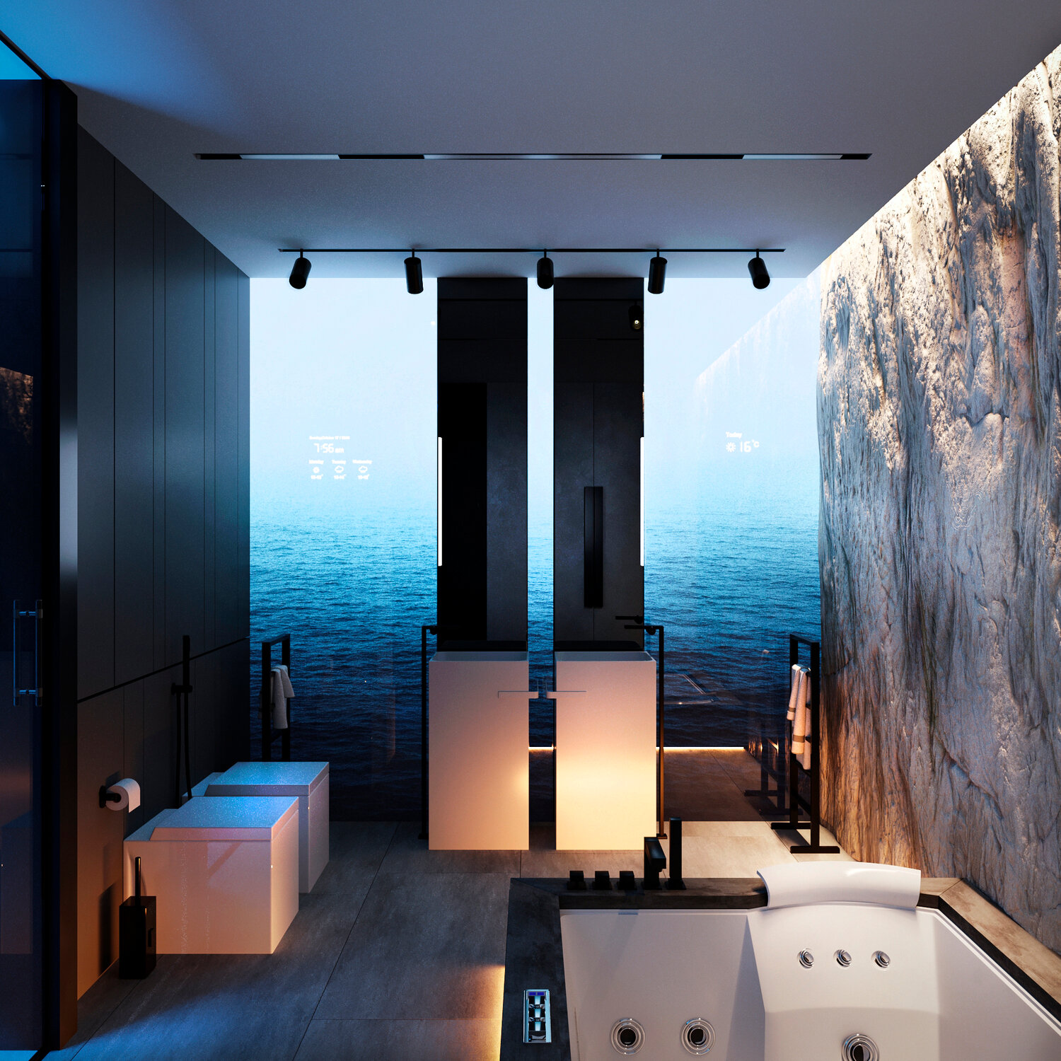 роскошные ванные комнаты, ванная комната, красивая ванная комната, интерьер ванной комнаты, круглая ванна в современном стиле ванной комнаты