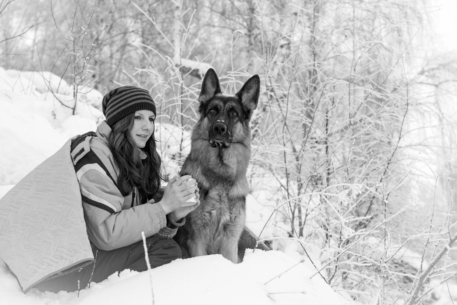 фотосессия с немецкой овчаркой зимой, девушка, немецкая овчарка, любимые собаки, собака