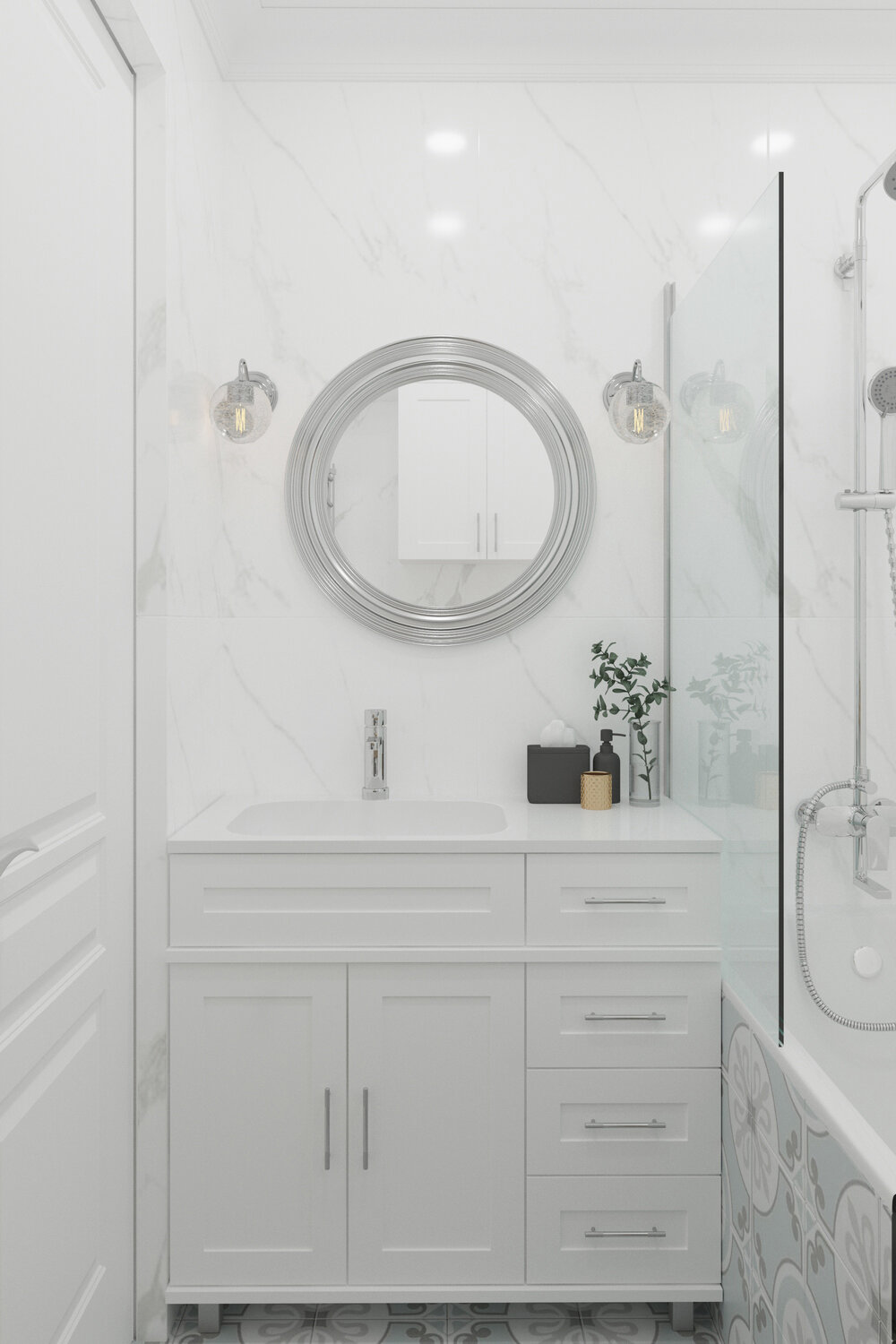 ванная комната белая, интерьер белой ванной, белая ванная, интерьер ванной, дизайн ванной