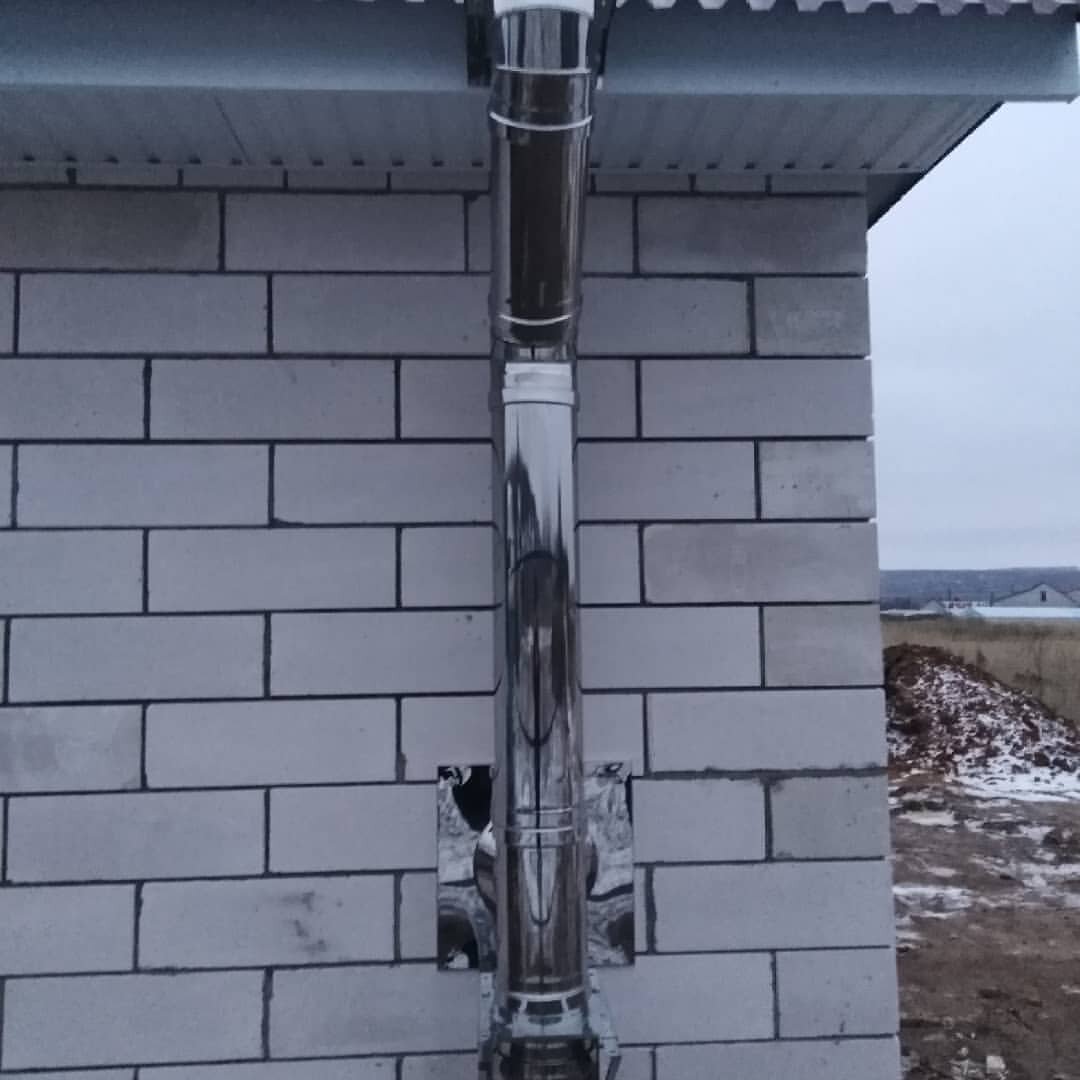 монтаж дымохода, дымоход, установка дымохода, дымоходы из нержавеющей стали, дымоход наружный монтаж трубы