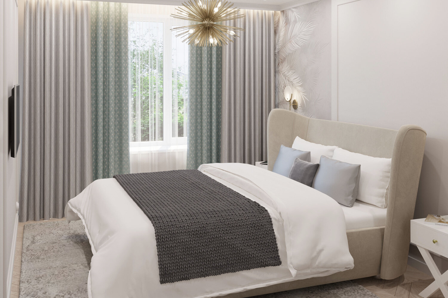 покрывало на кровать серое с белым, спальня, покрывало в стиле модерн, дизайн спальни, покрывало на кровать модерн