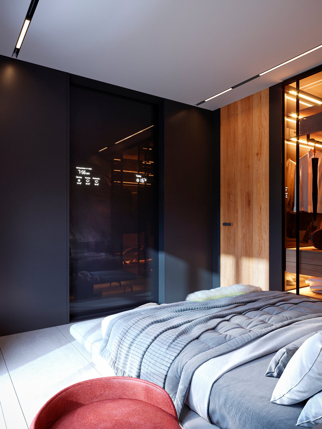 спальня в современном стиле, дизайн интерьера, стильная мужская спальня, дизайн спальни, интерьер экстравагантной спальни