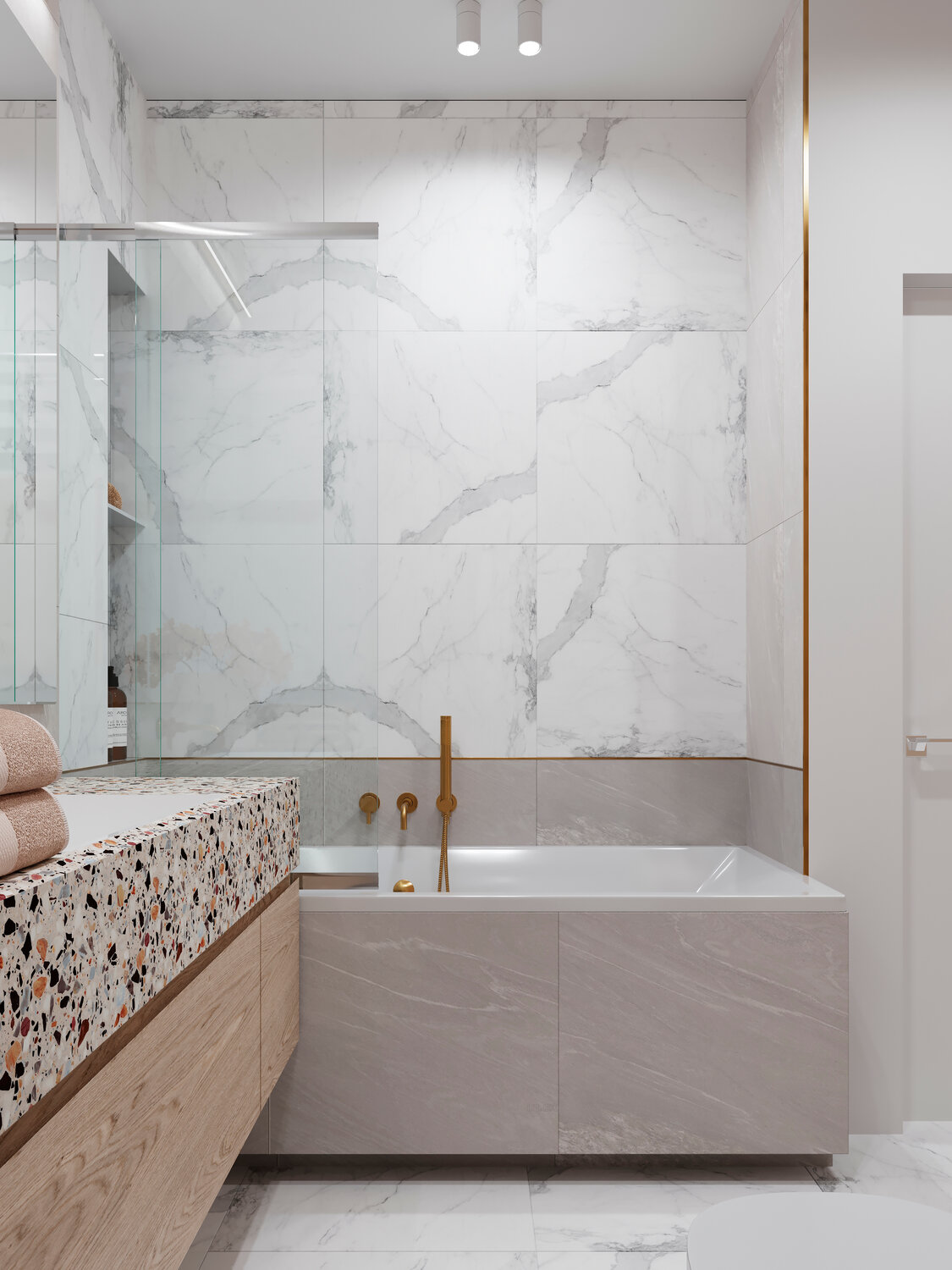 ванная с плиткой под мрамор, ванна мрамор современный стиль, ванная под мрамор, calacatta мрамор интерьер туалет, calacatta white ванная комната