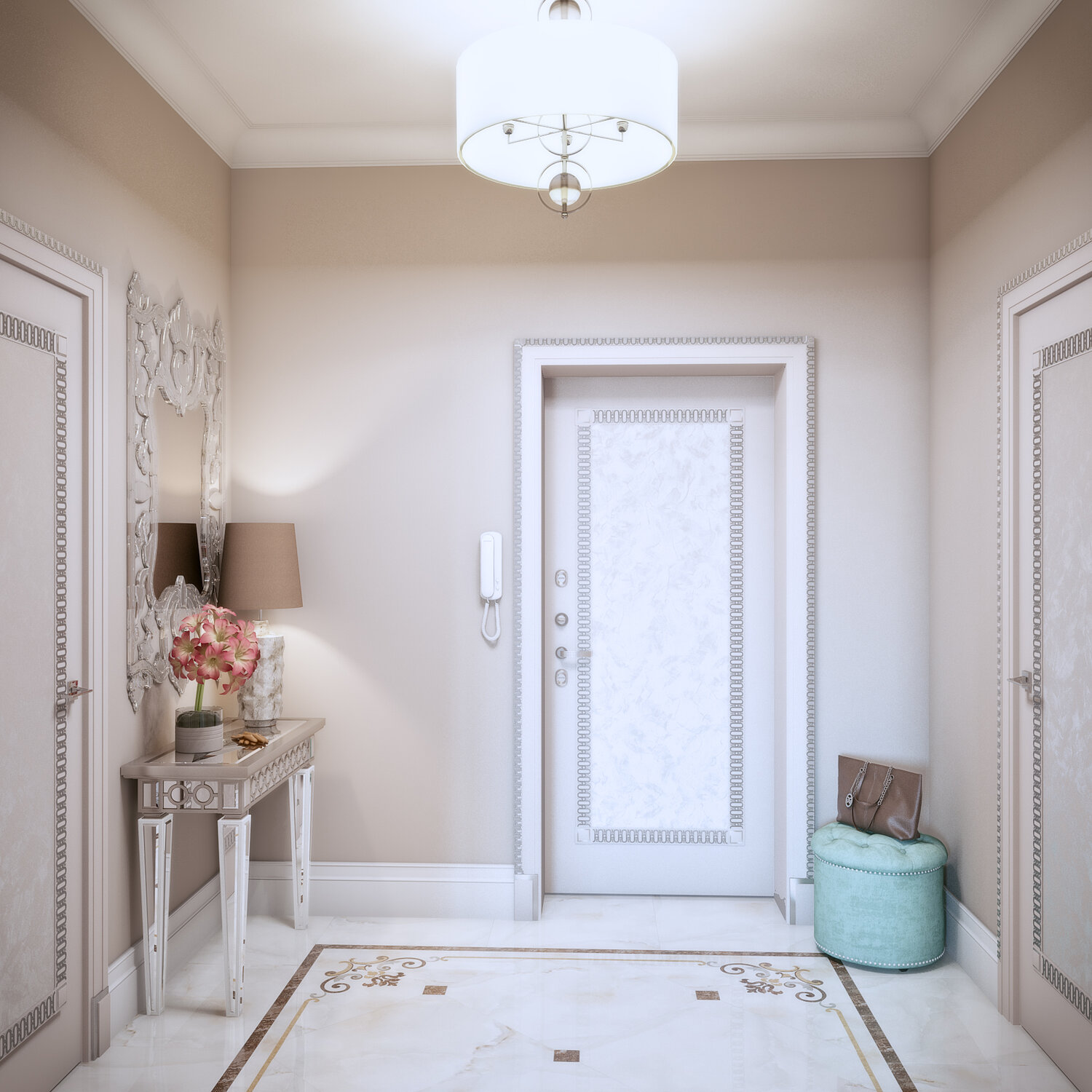 интерьер прихожей, прихожая современная классика, прихожая в белых тонах, белая прихожая, дизайн интерьера прихожей