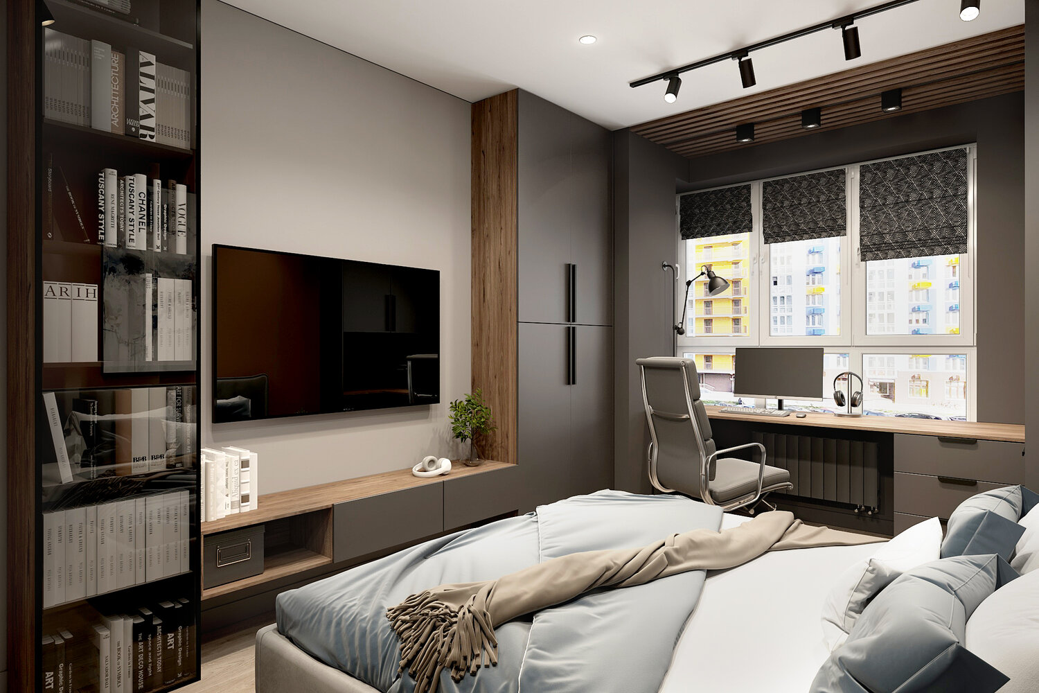 комната в современном стиле, современный дизайн комнаты, интерьер комнаты для молодого человека, дизайн комнаты подростка, дизайн комнаты