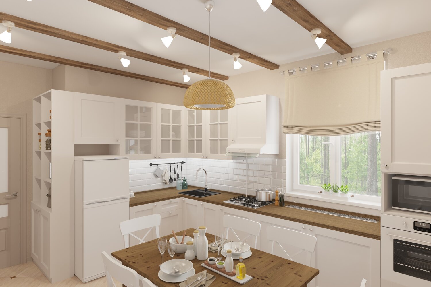кухня столовая в загородном доме, светлые кухни в современном стиле, проекты кухни столовой в частном доме, дизайн интерьера кухни, современная светлая кухня