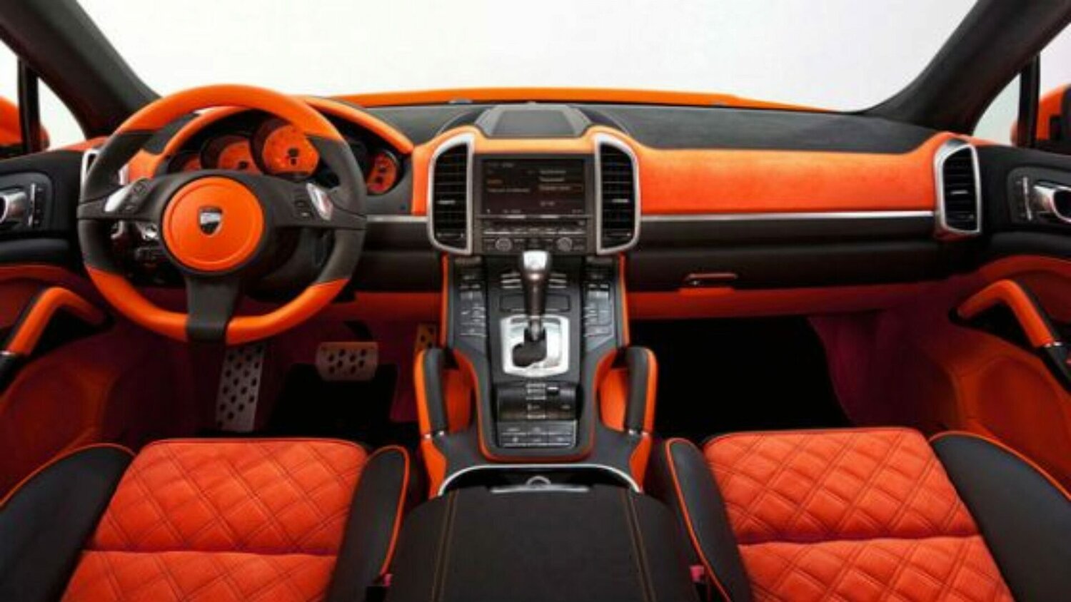 тюнинг салона авто, порше кайен оранжевый салон, тюнинг салона автомобиля, порше кайен красный салон, тюнинг салона
