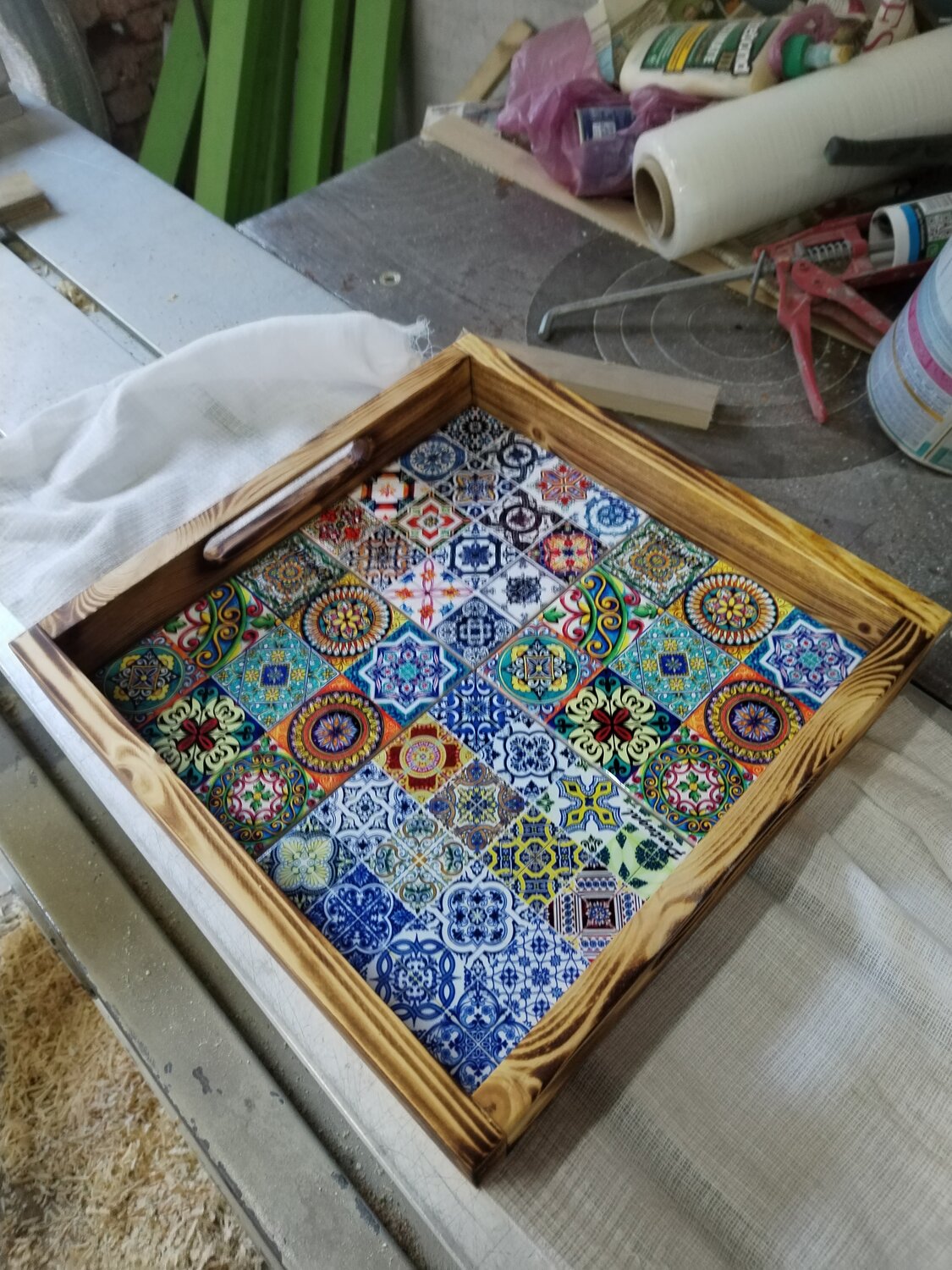 поднос-столик gift'n'home tl, поднос из мозаики, поднос с керамической плиткой, декор, gift'n'home испанская мозаика