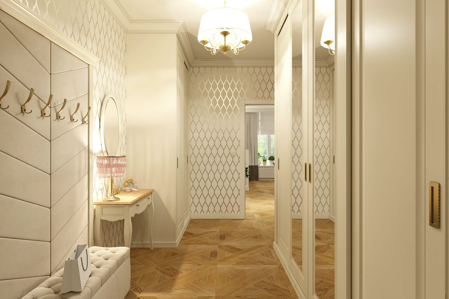 прихожая в стиле неоклассика, прихожая современная классика, прихожая неоклассика, узкая прихожая в классическом стиле, дизайн прихожей в классическом стиле