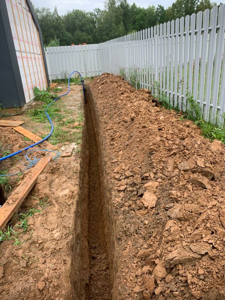 траншея, копка траншеи, траншея под водопровод, траншея для водопровода, траншея для сточных вод
