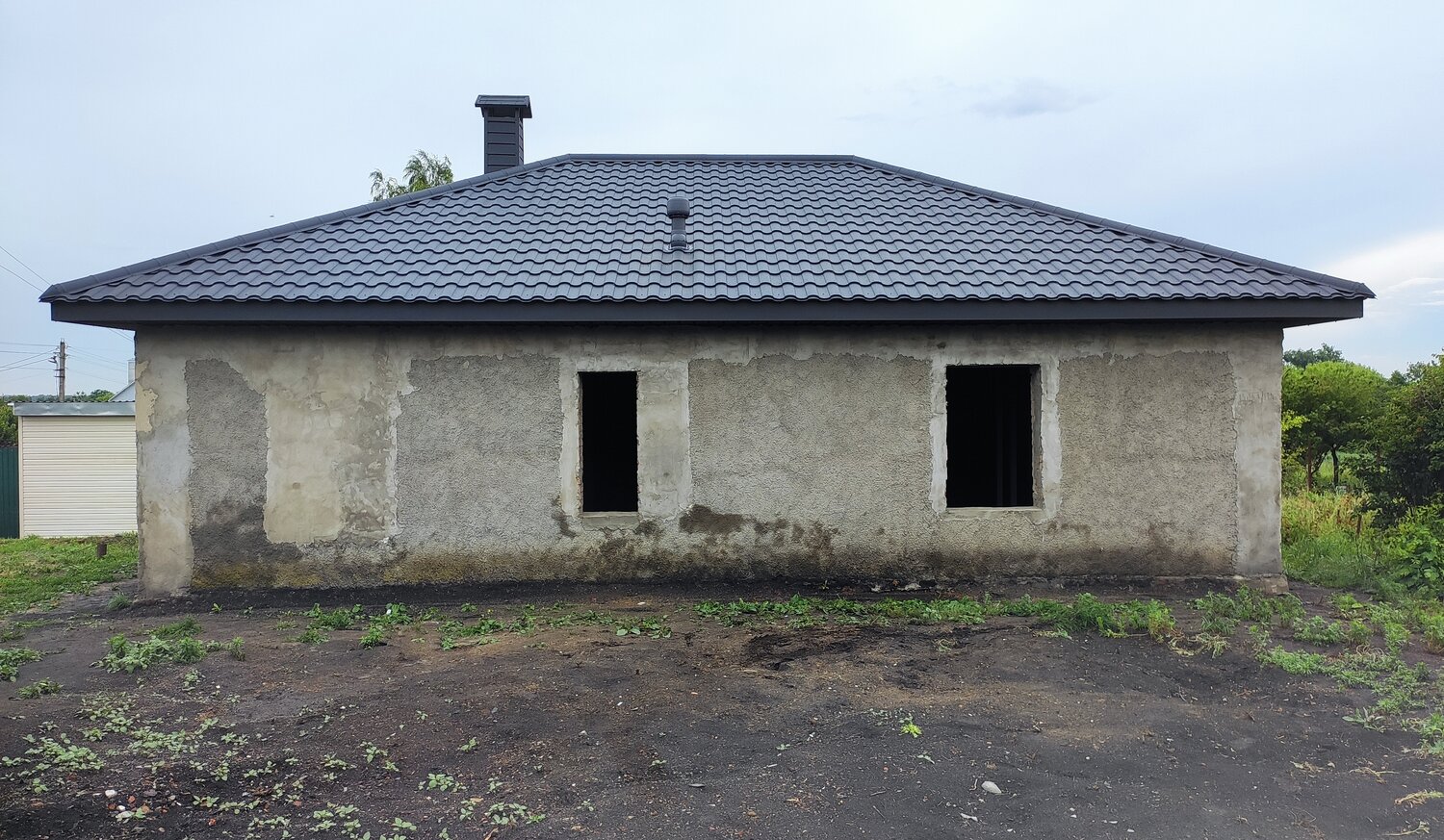 одноэтажный дом, дом, одноэтажный дом из блоков, одноэтажный блочный дом, дом в селе