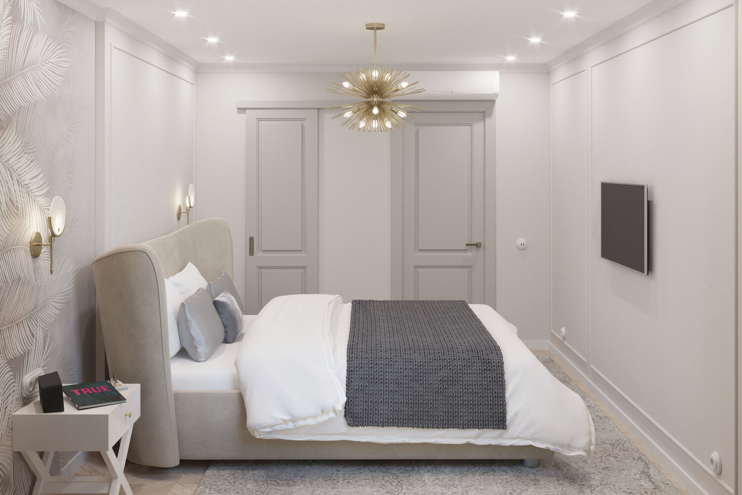 спальня в светлых тонах, дизайн спальни, белая спальня малогабаритной квартиры, дизайн интерьера, спальни