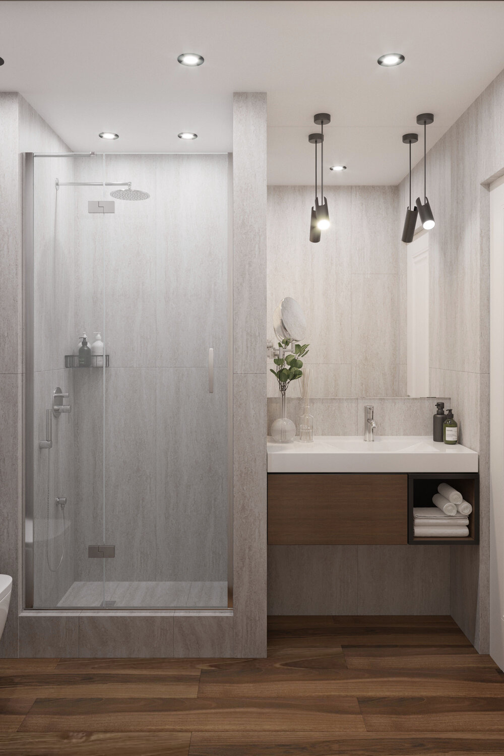 ванная комната, санузел, ванная в трехкомнатной квартире, узкая душевая с туалетом, интерьер ванной комнаты в хрущевке