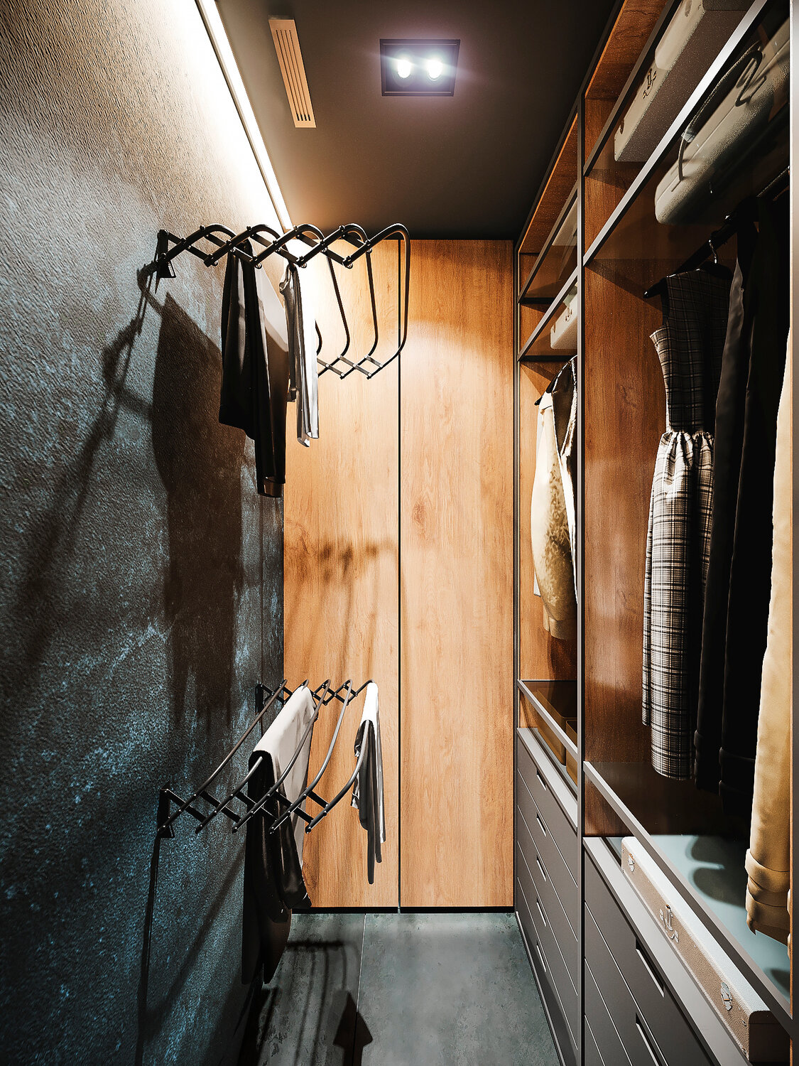 интерьер бутика, гардеробная для верхней одежды, интерьер, гардероб, дизайн интерьера