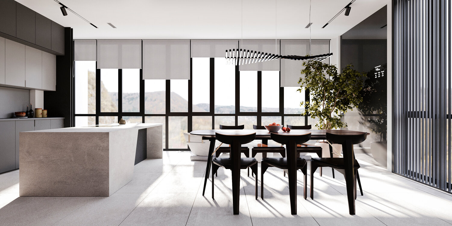 дизайн интерьера, интерьер, стильная кухня в офисе, современный японский интерьер, восточный минимализм в интерьере