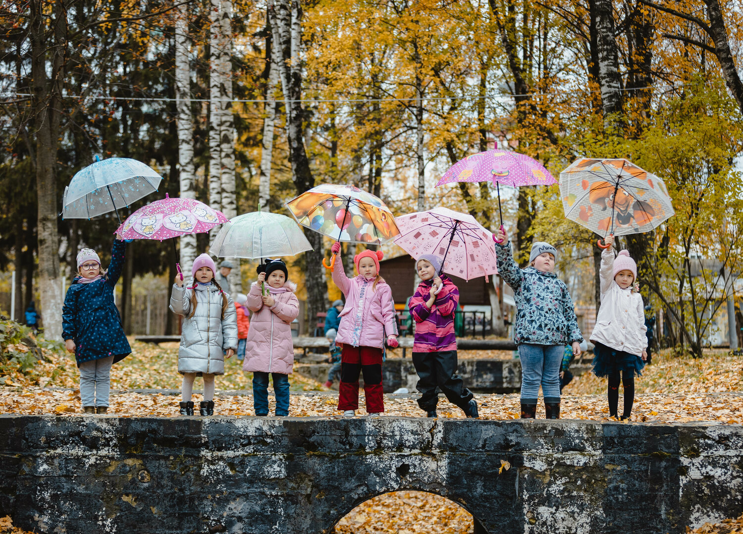осень дети дождь, дождливая осень, природа, праздник под дождем, люди под зонтом осенью