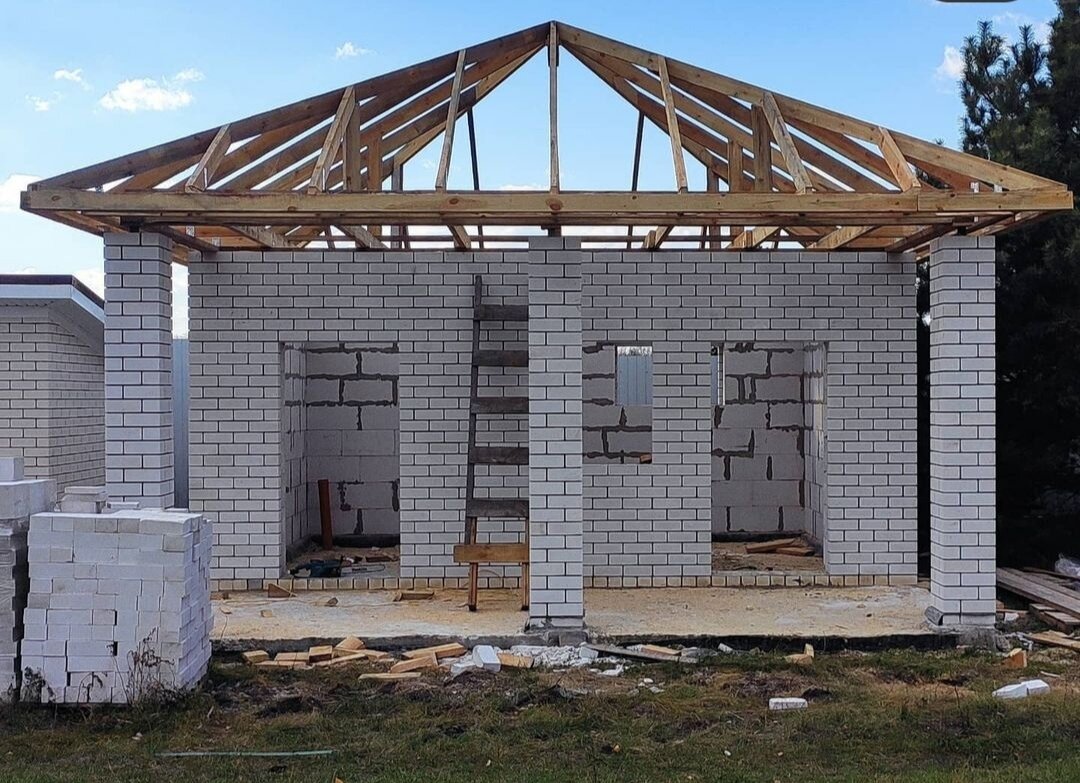 гараж из газобетона, гараж 5 8 из блоков, гараж из керамзитобетонных блоков, кровля в доме из газобетона, пеноблок